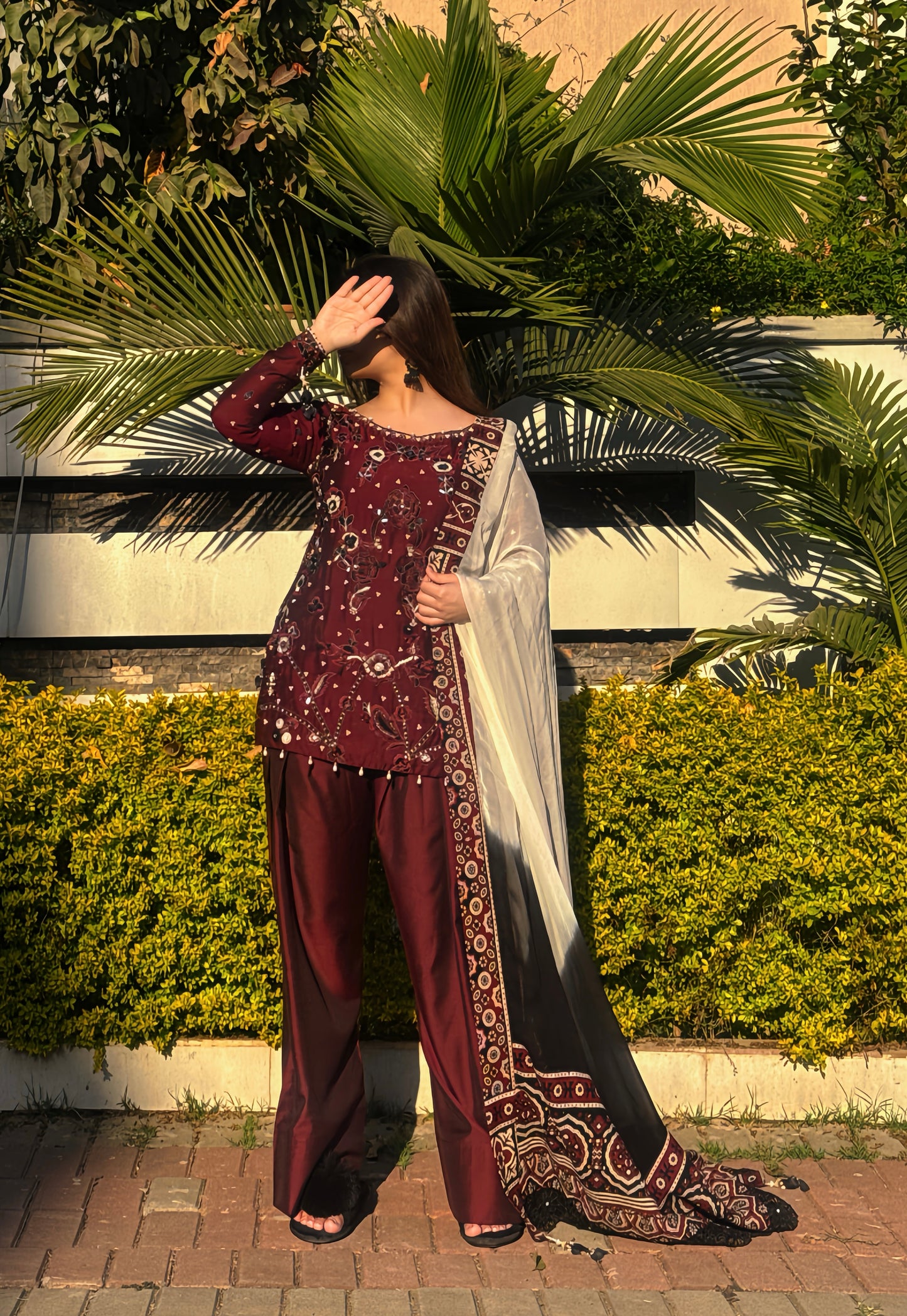 Luxury Ajrak Hand Embellished Khadi Silk Dress