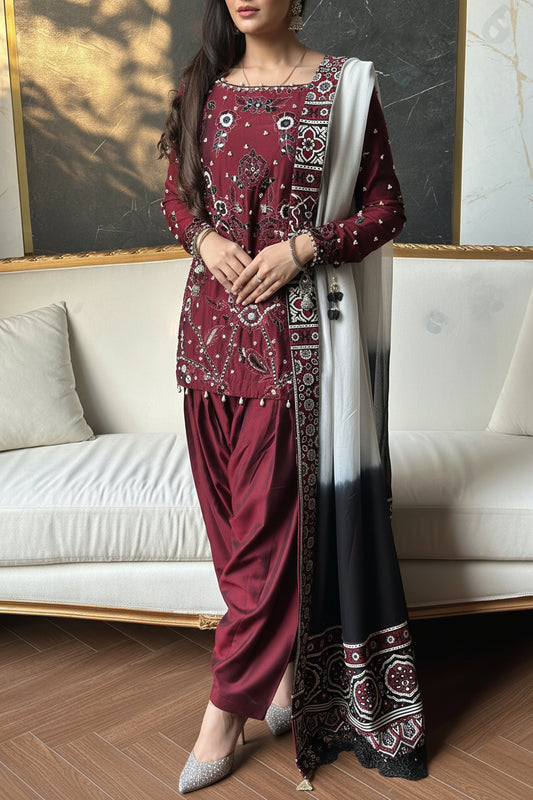 Ajrak Hand Embellished Khadi Silk