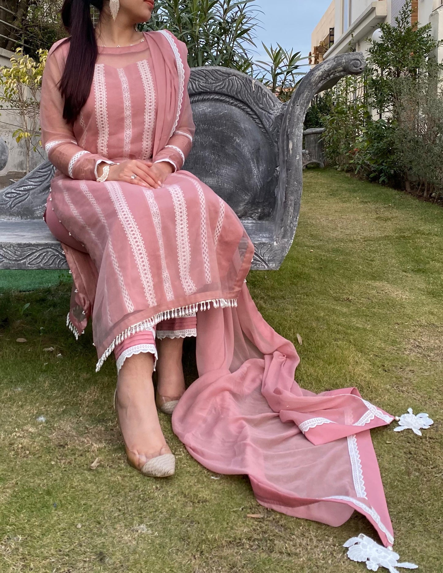 Blush Serenity – Dusty Rose Embroidered Organza 3-Piece Formal Suit