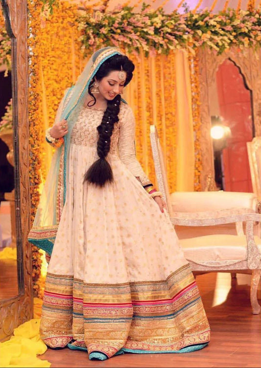 Jamawar Chiffon Maxi with Multi-Border Detailing & Hand Embellished Bodice