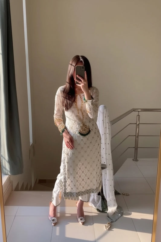 Ivory Chikankari Chiffon