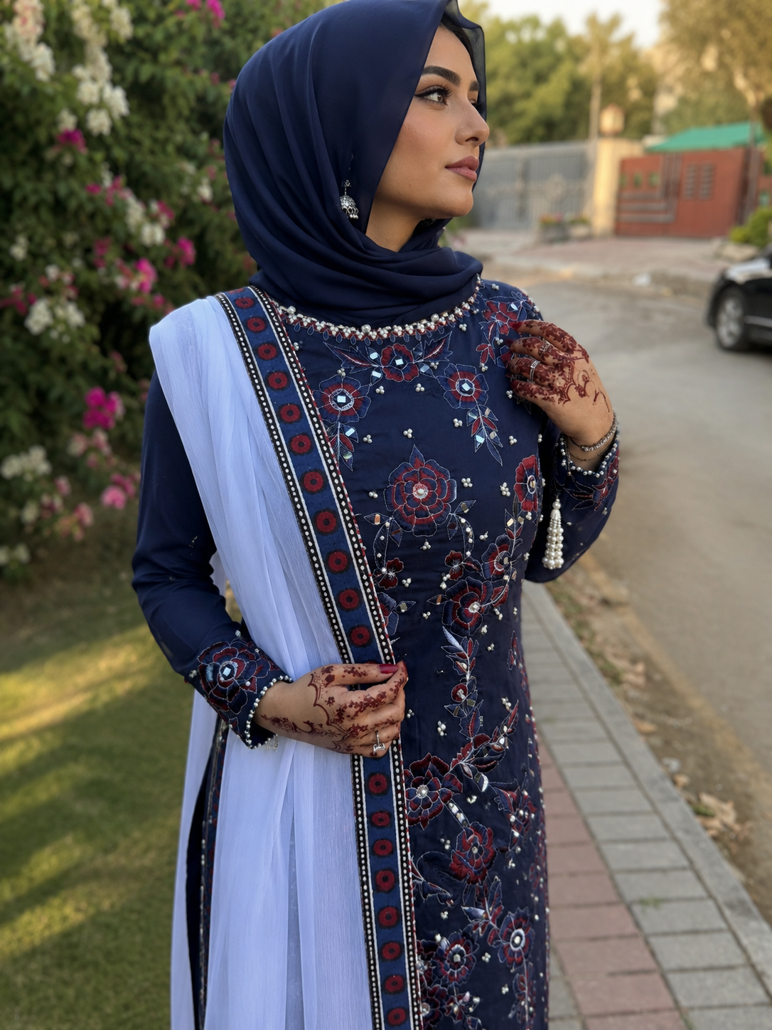 Luxury Midnight Ajrak Khadi Silk Dress