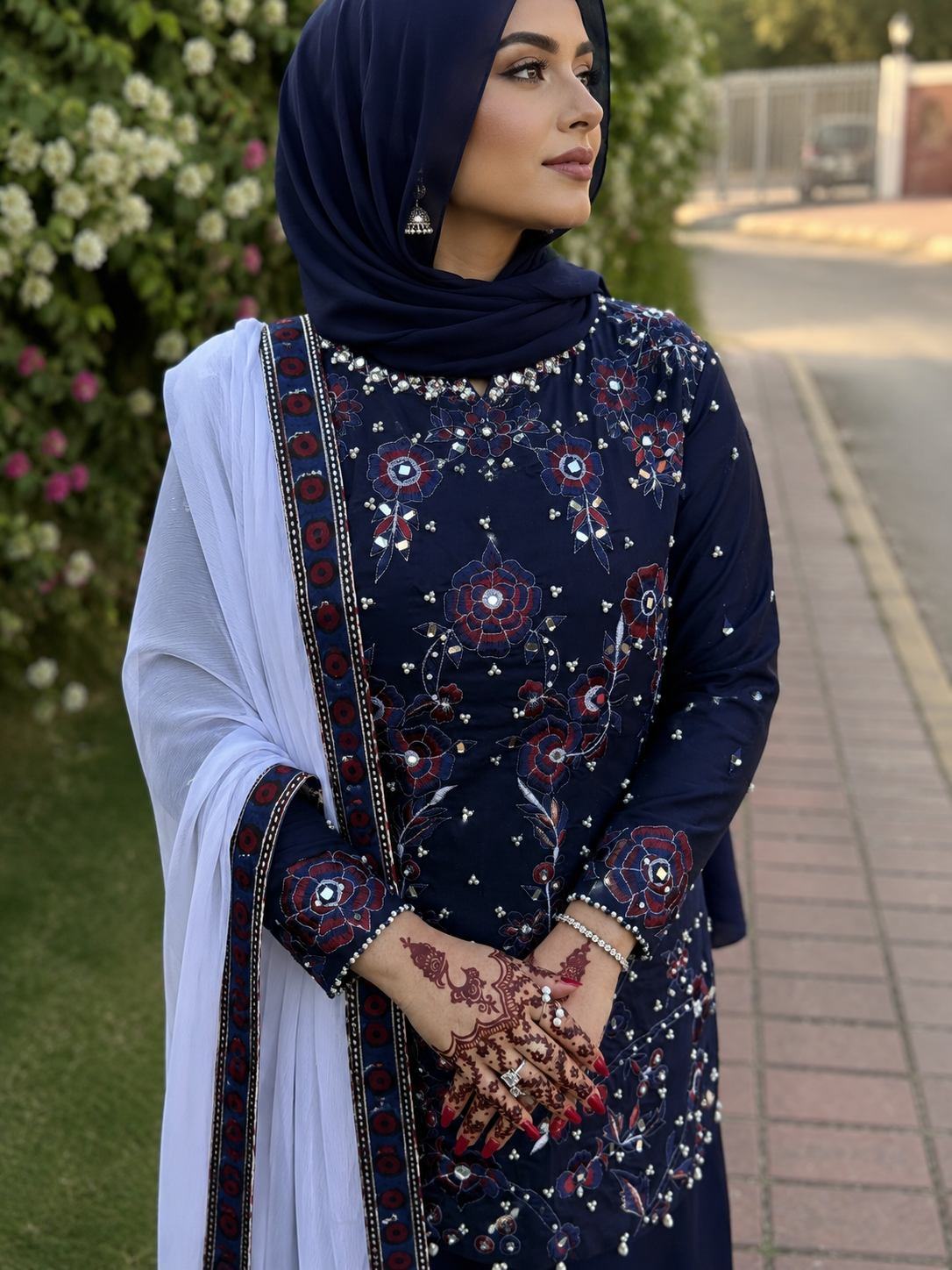 Luxury Midnight Ajrak Khadi Silk Dress