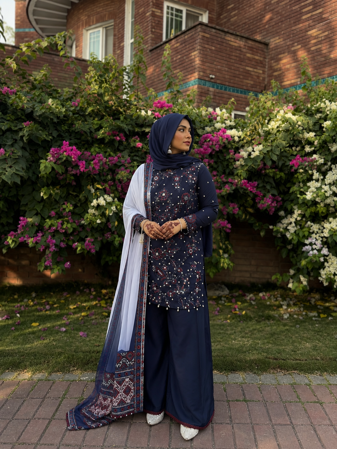 Luxury Midnight Ajrak Khadi Silk Dress