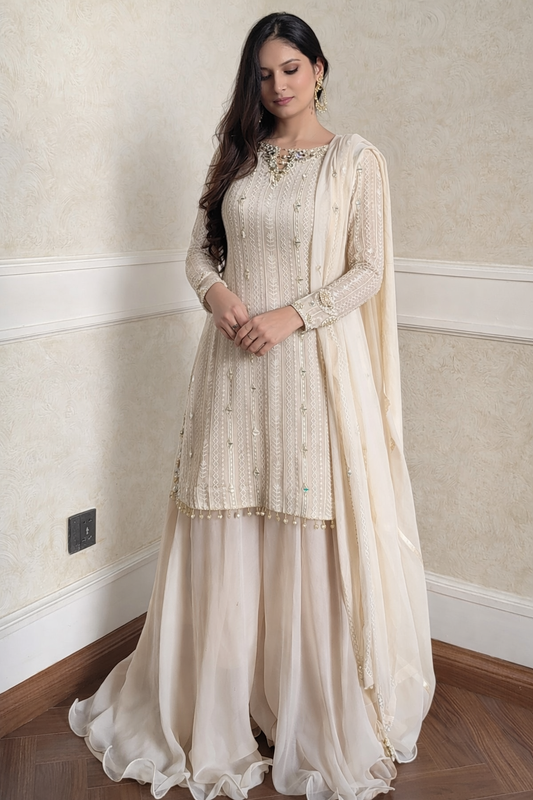 Luxury Ivory Chiffon Formal Suit
