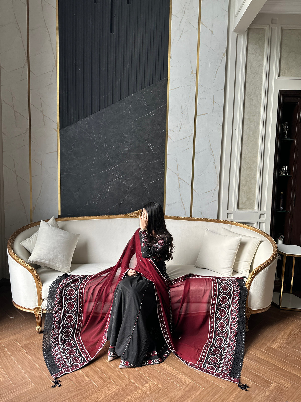Midnight Ajrak Tussle Silk
