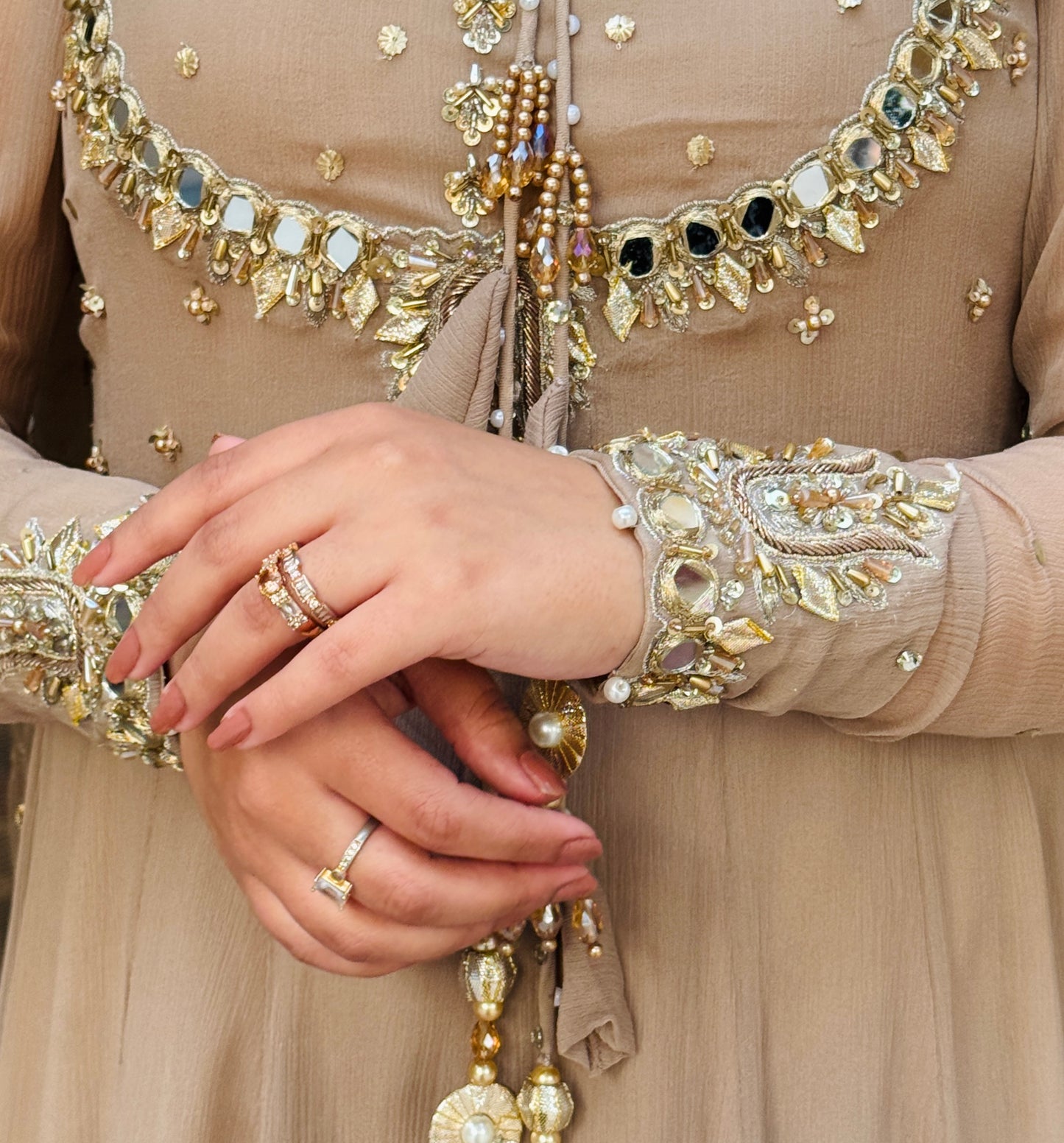 Luxury Beige Embroidered Formal Dress