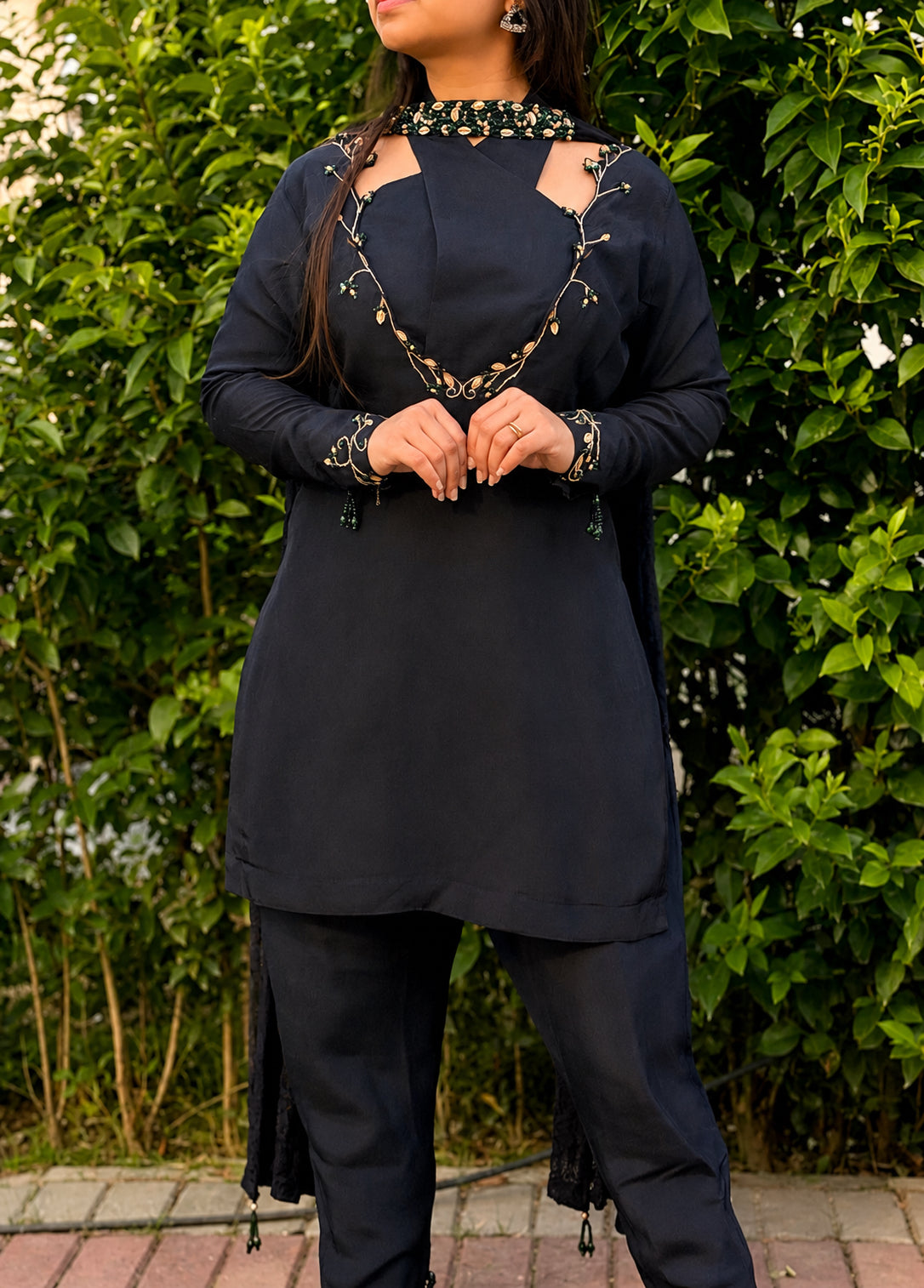 Navy Blue Tassle Silk Dress
