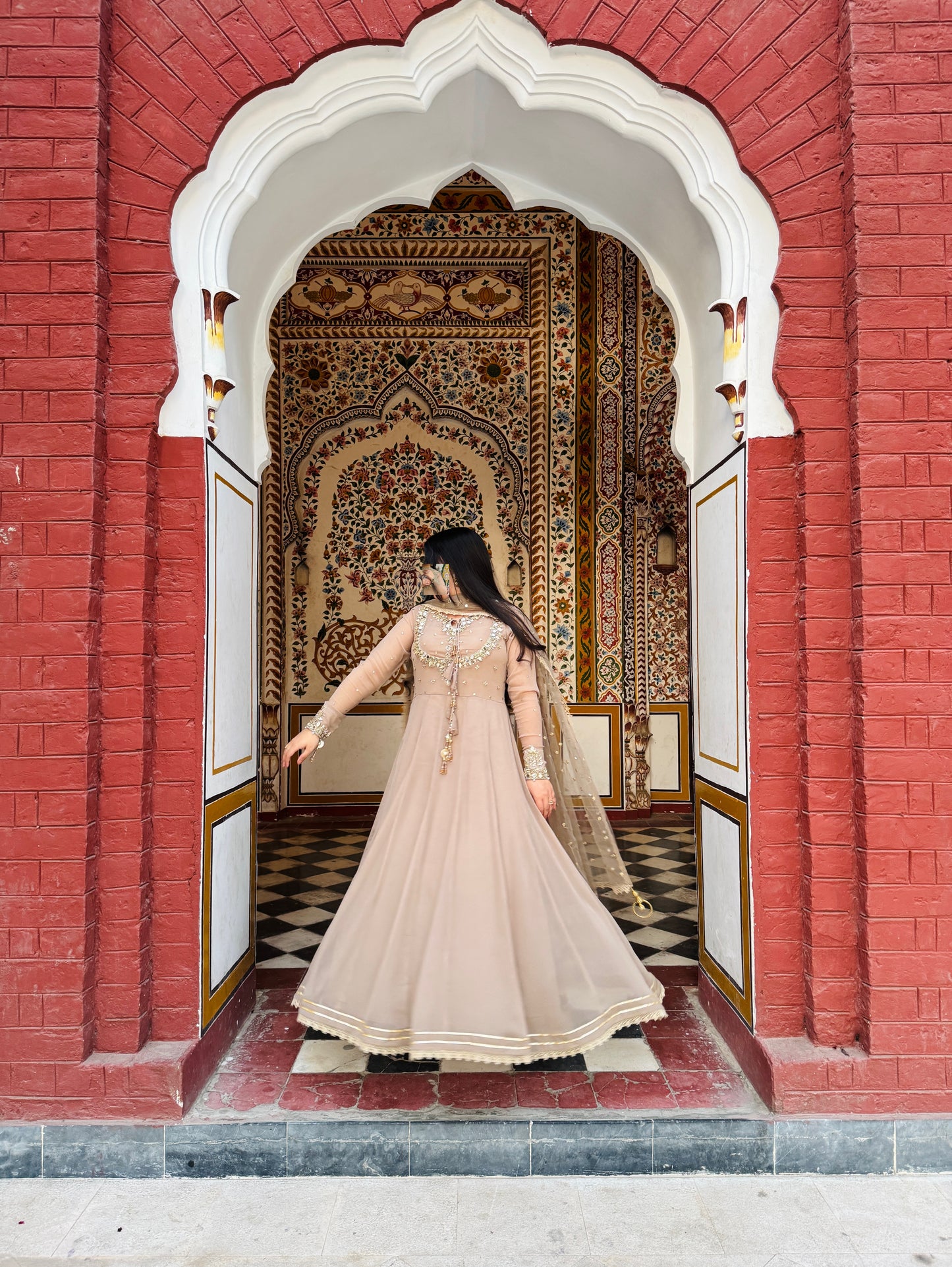 Luxury Beige Embroidered Formal Dress