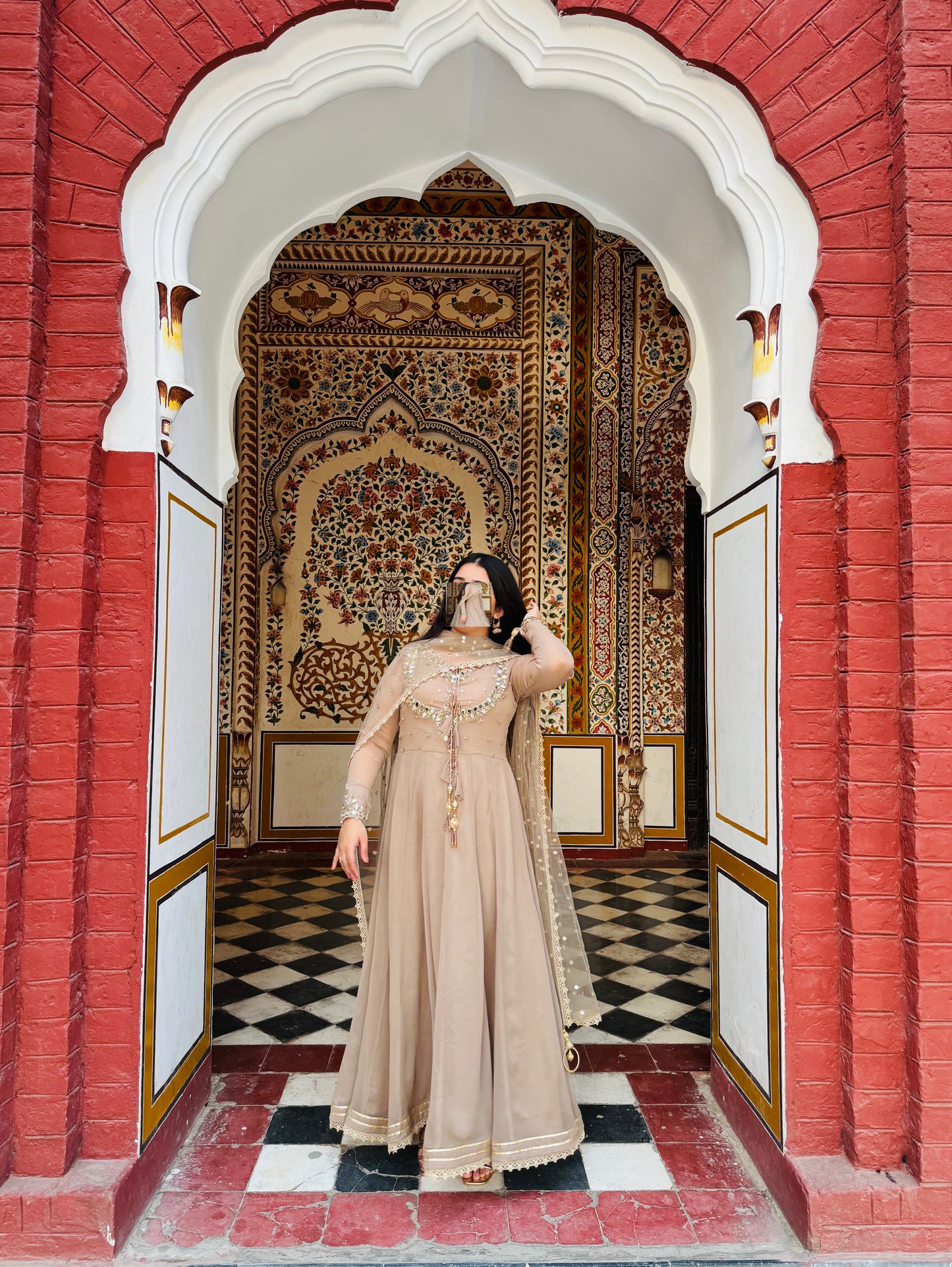 Luxury Beige Embroidered Formal Dress