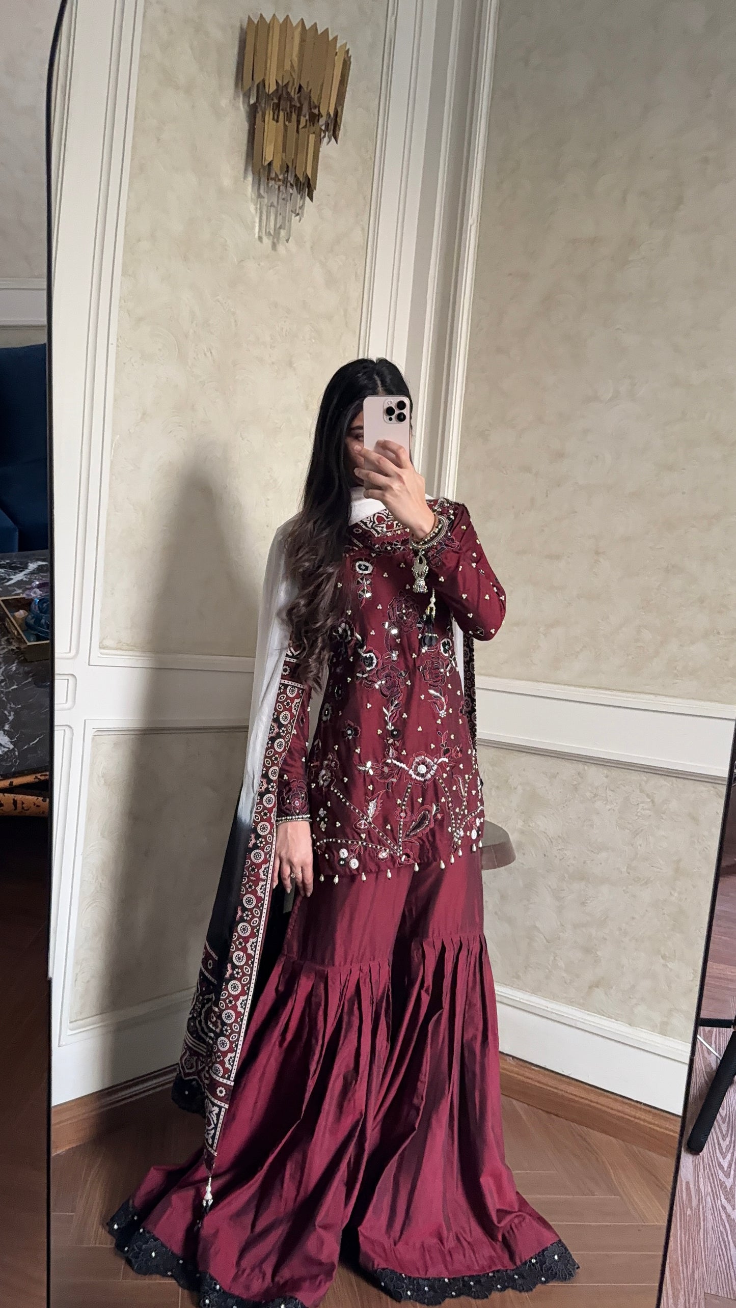 Luxury Ajrak Hand Embellished Chiffon Dress