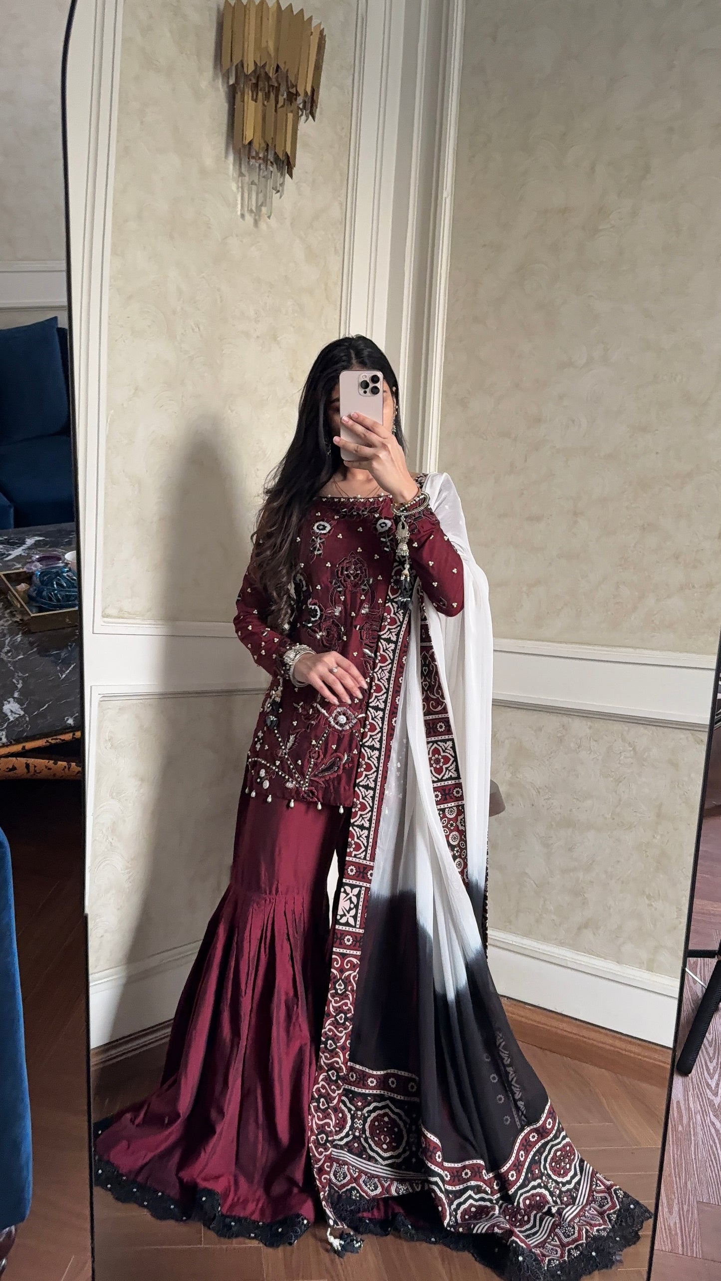 Luxury Ajrak Hand Embellished Chiffon Dress