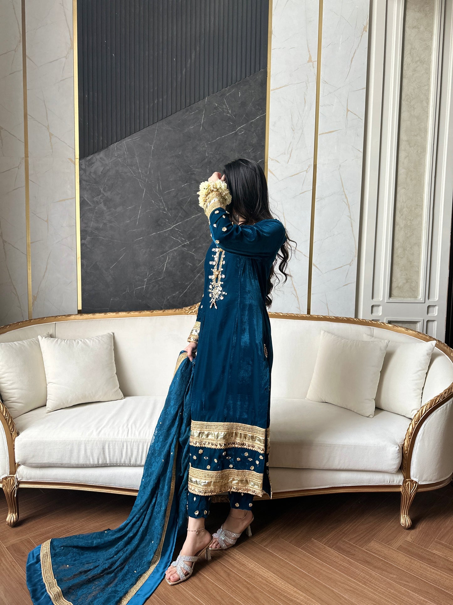 Teal Velvet Traditional Dress 3-Piece