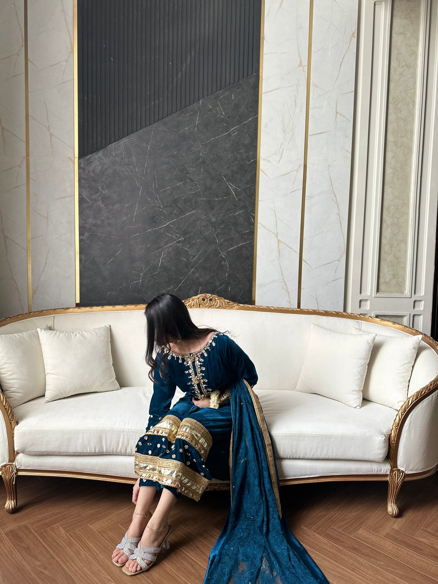 Teal Velvet Traditional Dress 3-Piece