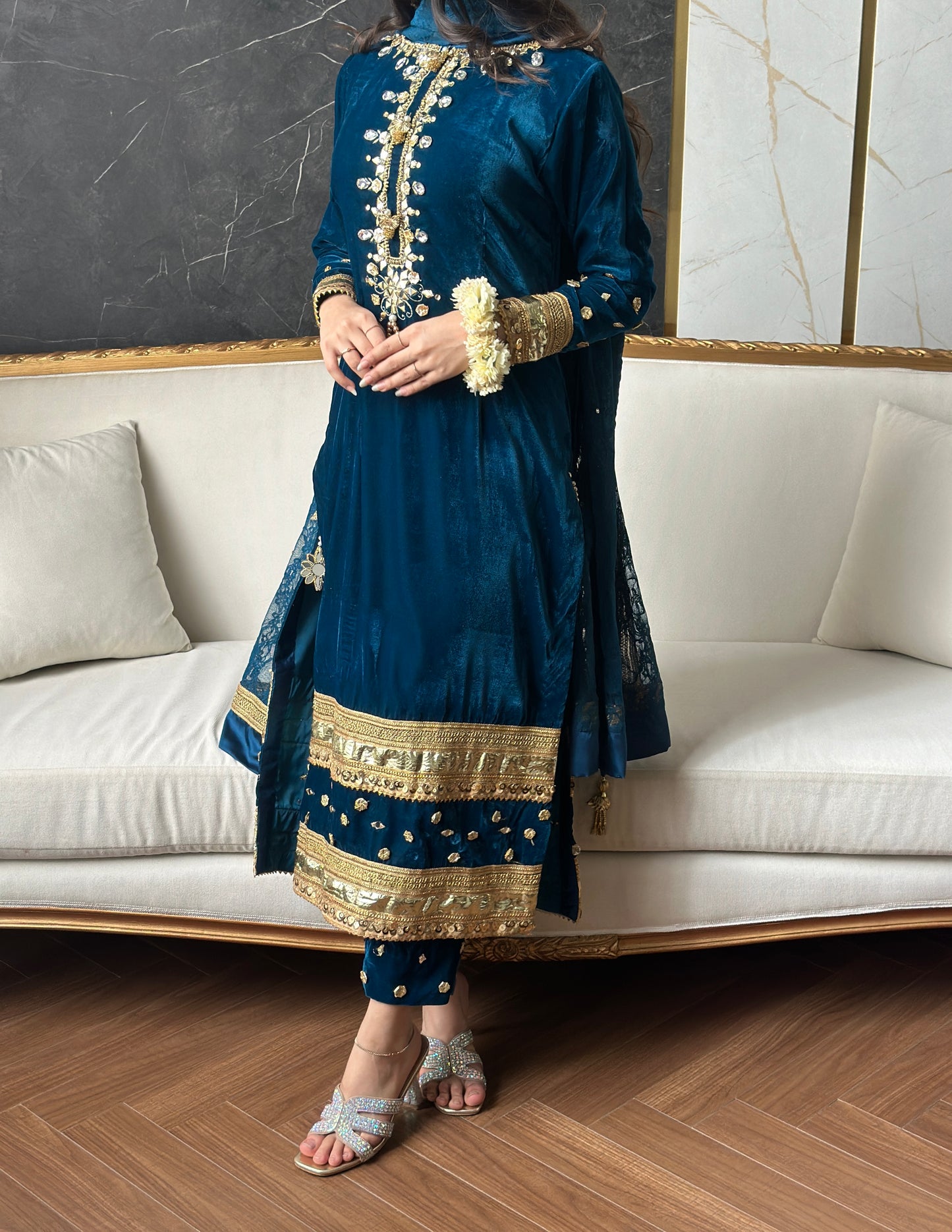 Teal Velvet Traditional Dress 3-Piece