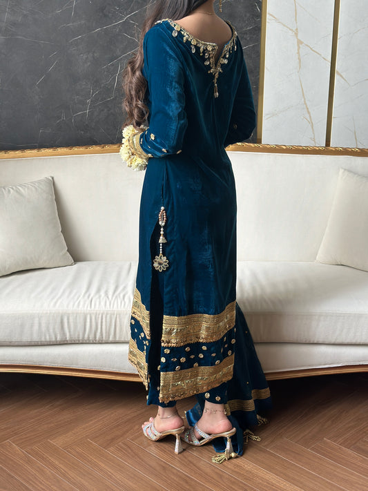 Teal Velvet Traditional Dress 3-Piece