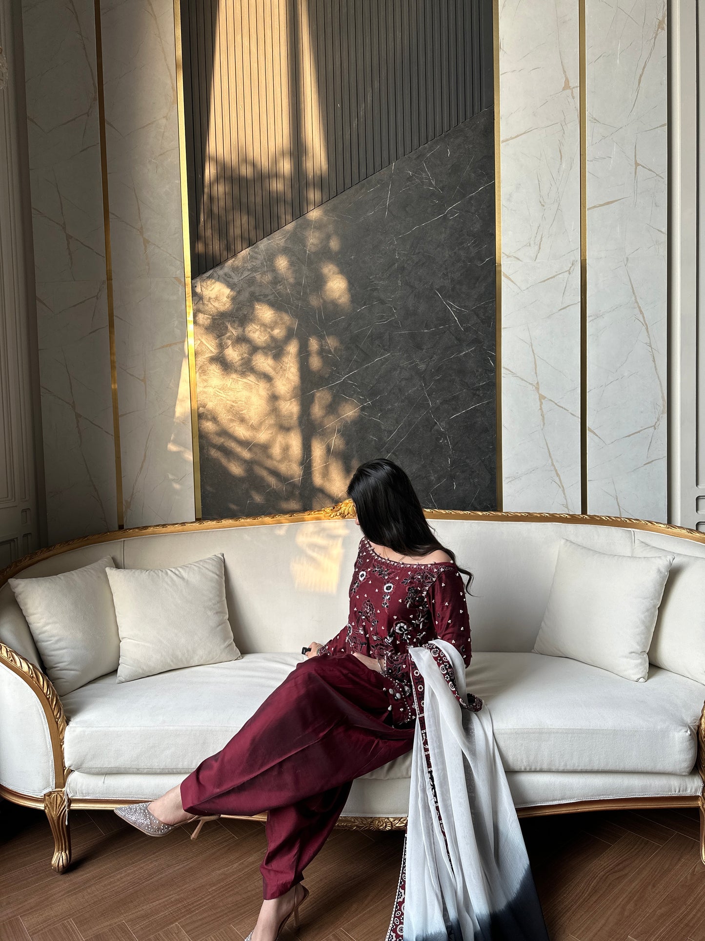 Luxury Ajrak Hand Embellished Chiffon Dress