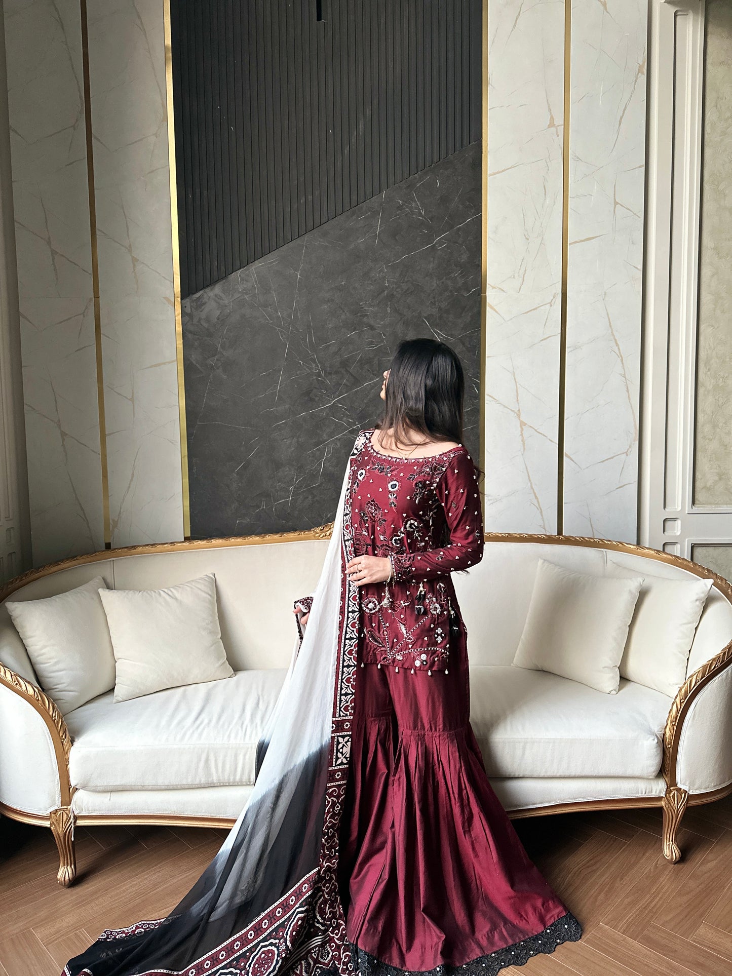 Luxury Ajrak Hand Embellished Chiffon Dress