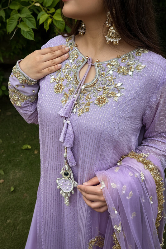 Lilac Gold Embroidered