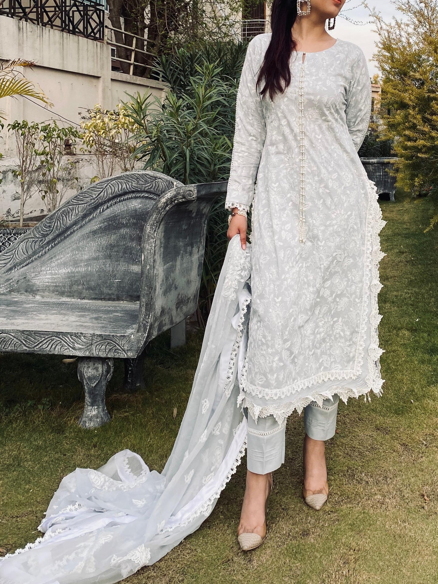 Moonlit Grace – Soft White Embroidered Lawn 3-Piece Formal Suit