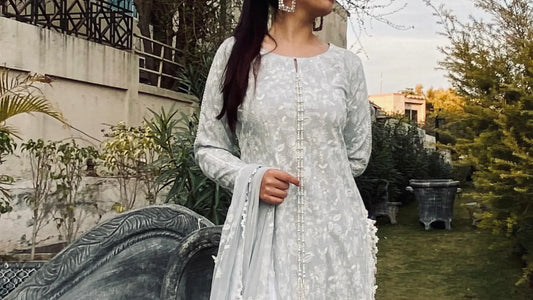 Moonlit Grace – Soft White Embroidered Lawn 3-Piece Formal Suit