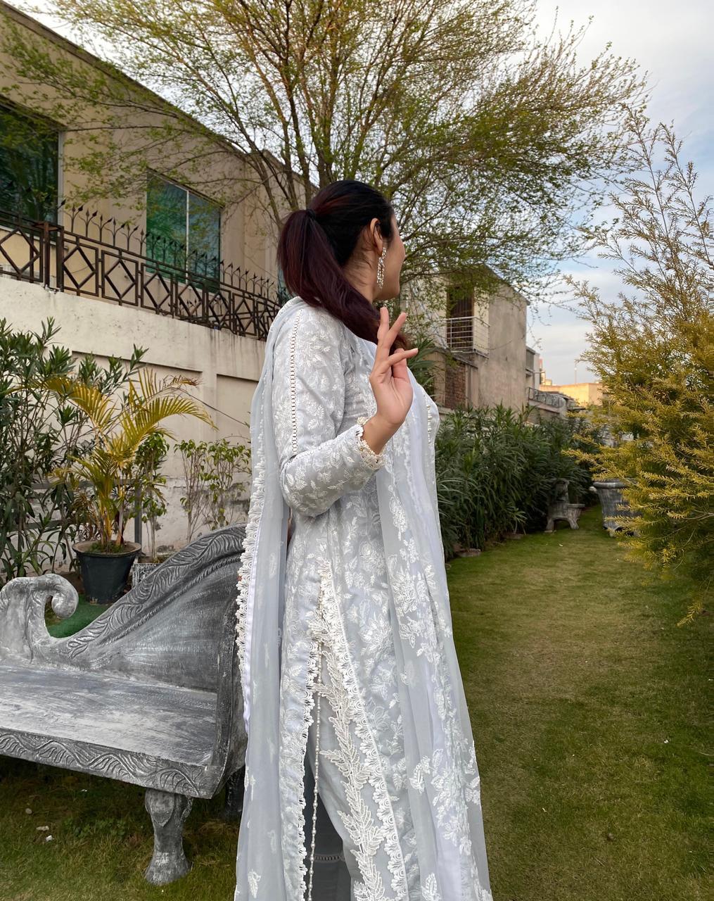 Moonlit Grace – Soft White Embroidered Lawn 3-Piece Formal Suit