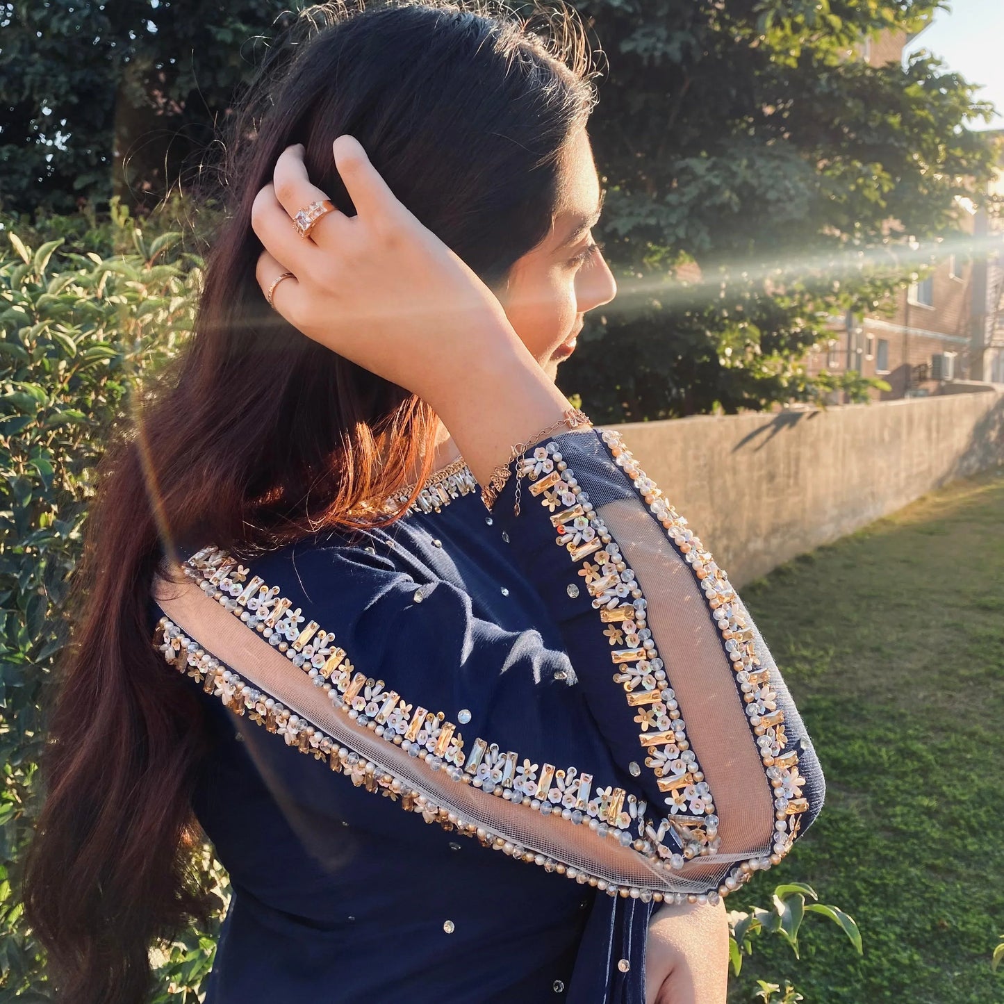 Sapphire Gleam – Royal Blue Embellished Chiffon 3-Piece Formal Ensemble