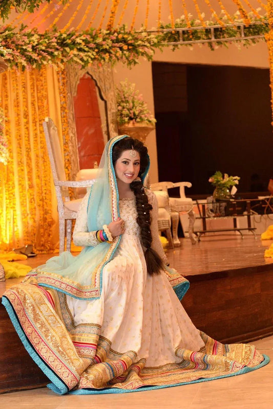 Jamawar Chiffon Maxi with Multi-Border Detailing & Hand Embellished Bodice