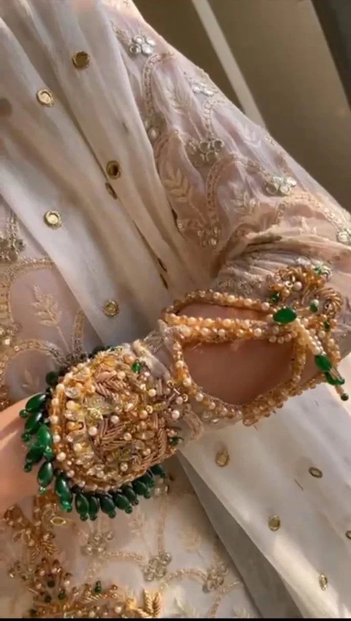 Ivory Chikankari Chiffon Suit with Handwork & Beaded Grip Trouser