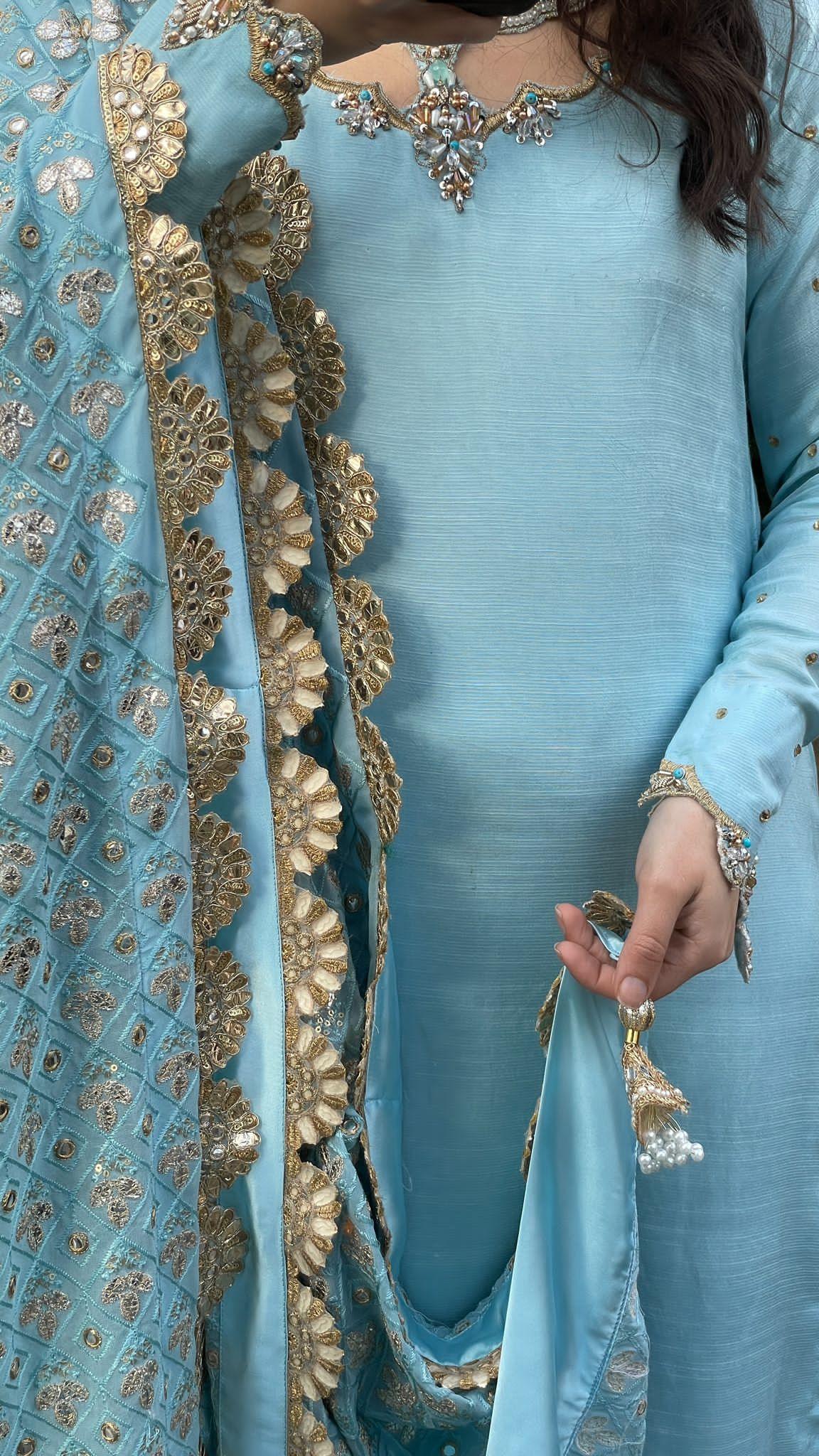 Sky Blue Korean Base Suit – Chikankari Panni Dupatta & Handwork