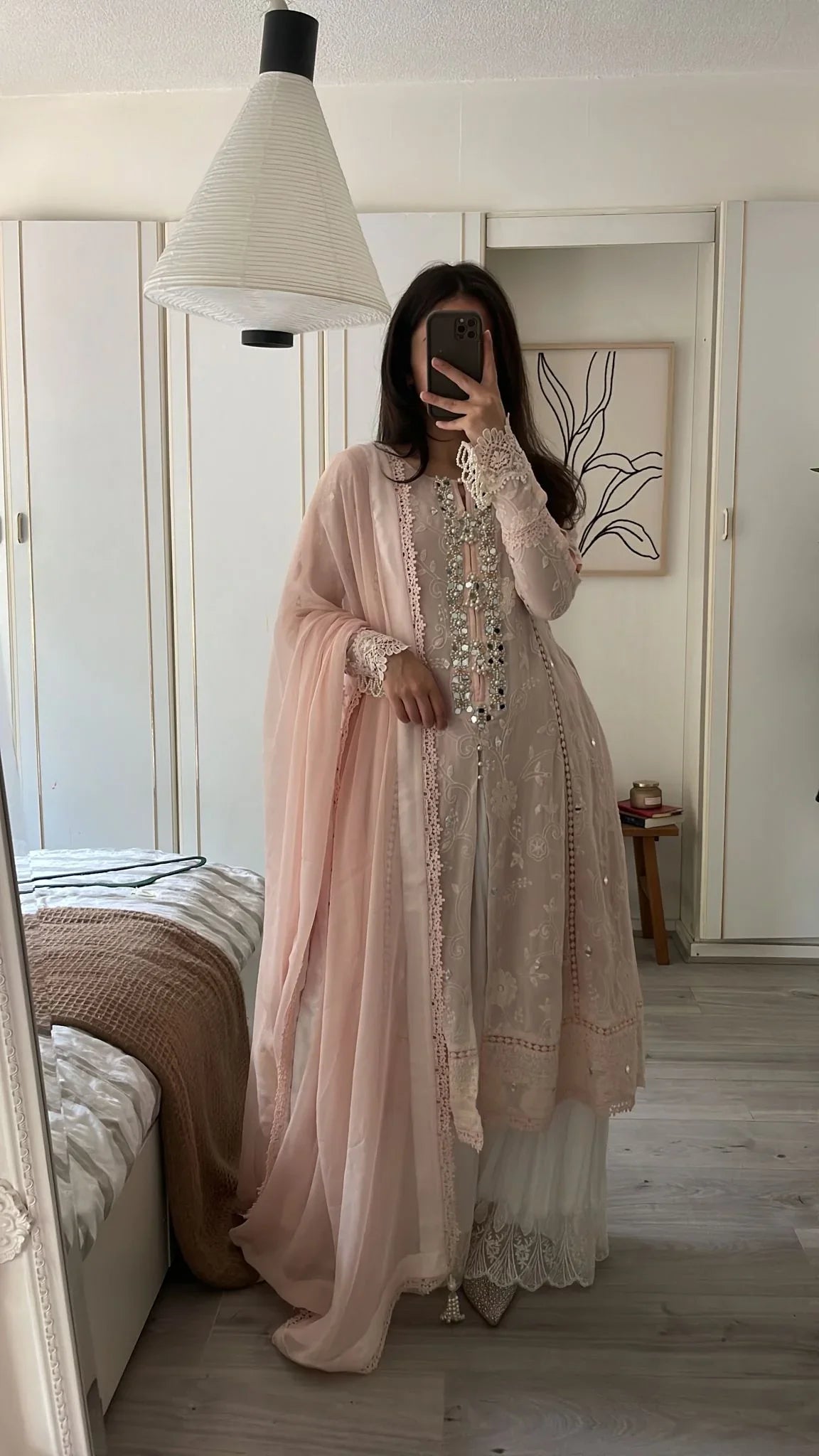 Pink Embroidered Chiffon Frock – Crush Sharara & Handwork