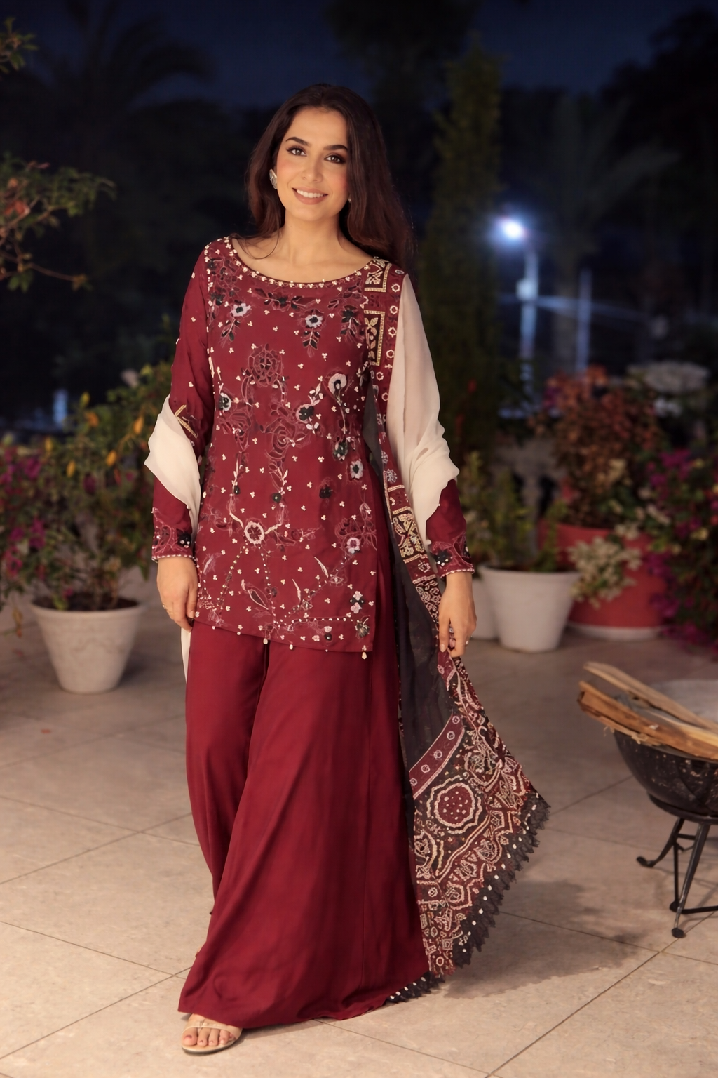 Ajrak Hand Embellished Khadi Silk